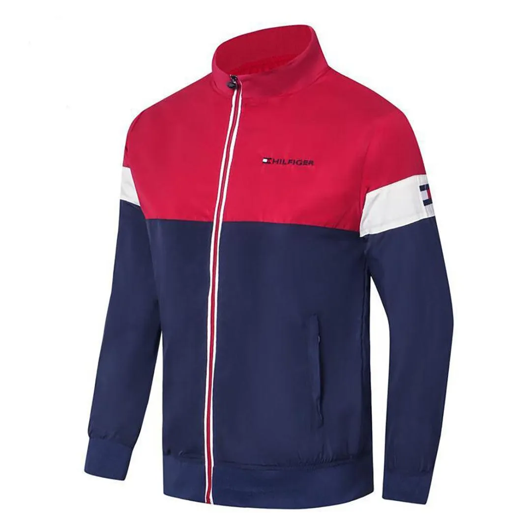 Tom Essential Block Front Layout design Flag Logo Jacket-Red Navy-blue