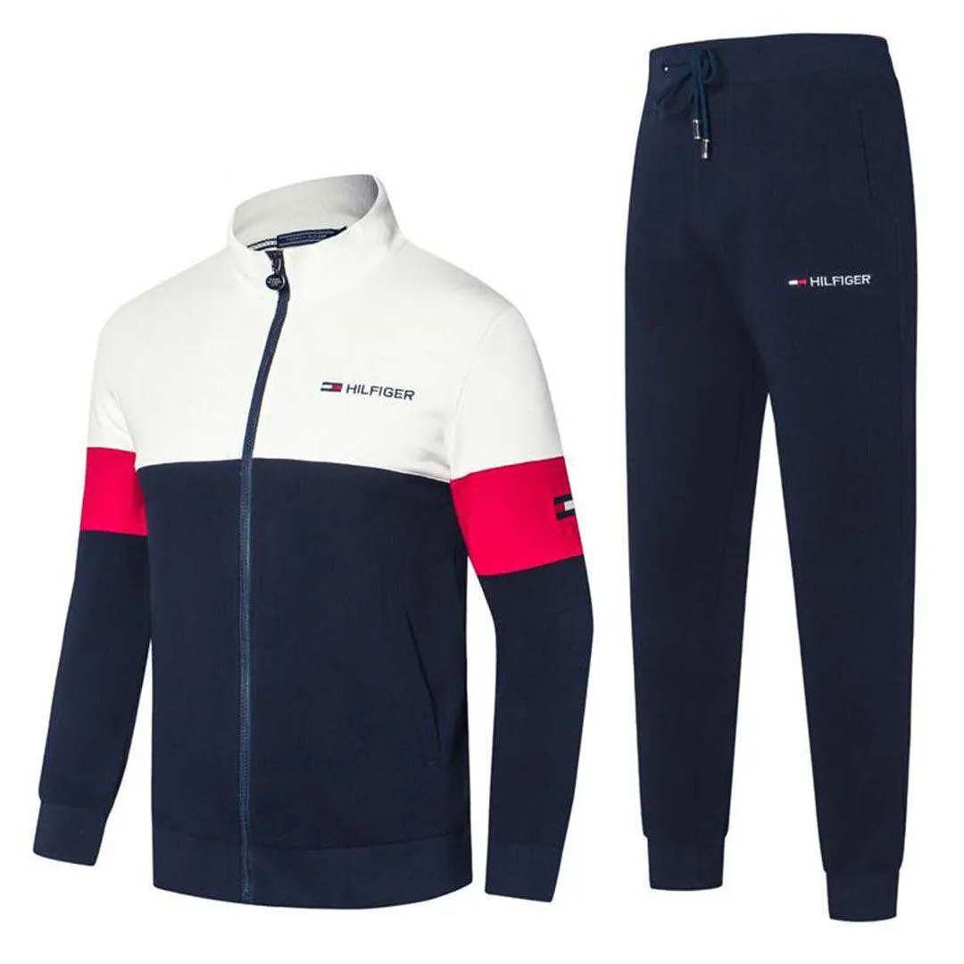 Tommy Hilfiger Color Block Pullover Design White And Navy-blue Tracksuit