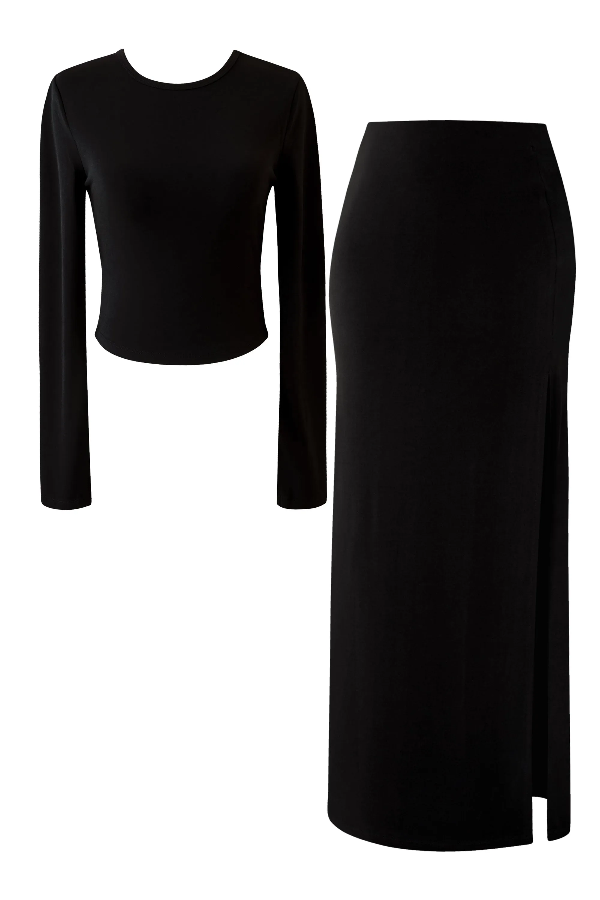 Tyra Black Long Sleeve and Skirt Set