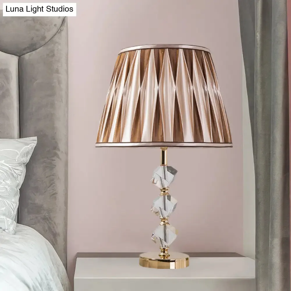 Valentina - Pleated Shade Nightstand Light: Minimal Brown Fabric Lamp