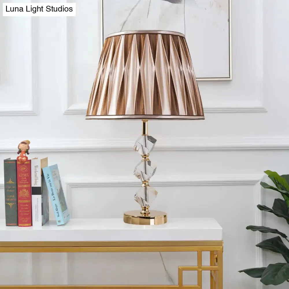 Valentina - Pleated Shade Nightstand Light: Minimal Brown Fabric Lamp