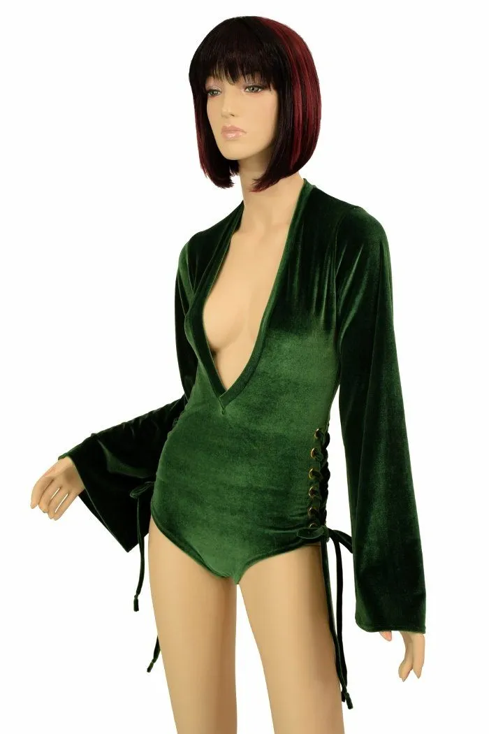 Velvet Lace Up Plunging V Romper