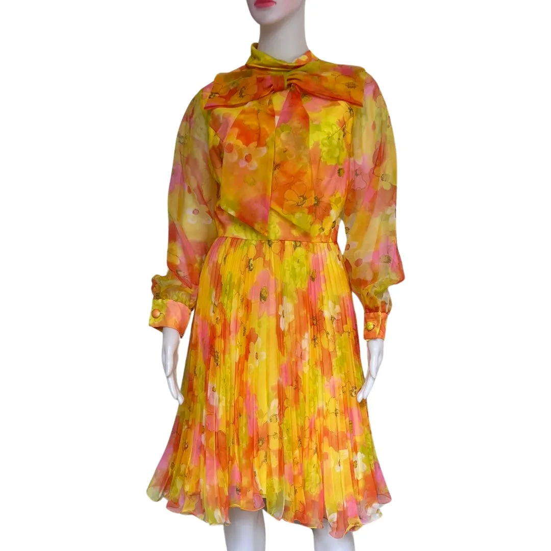 Vintage 1960s Floral Pleated Dress