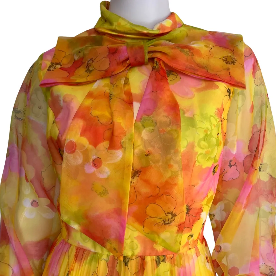 Vintage 1960s Floral Pleated Dress