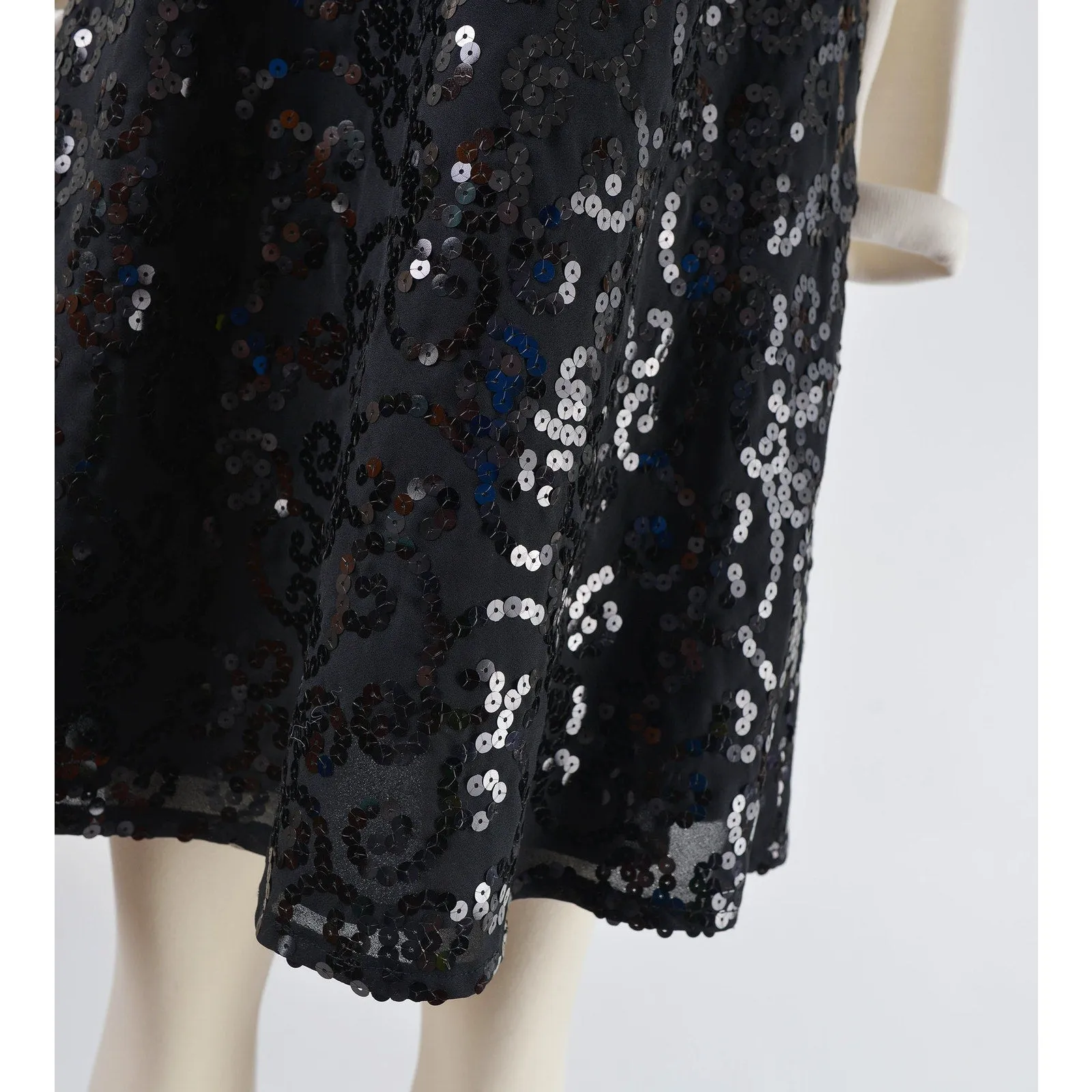 Vintage 90s Black Sequin Slip Dress Spaghetti Strap Evening Party A-line Shift Dress size S