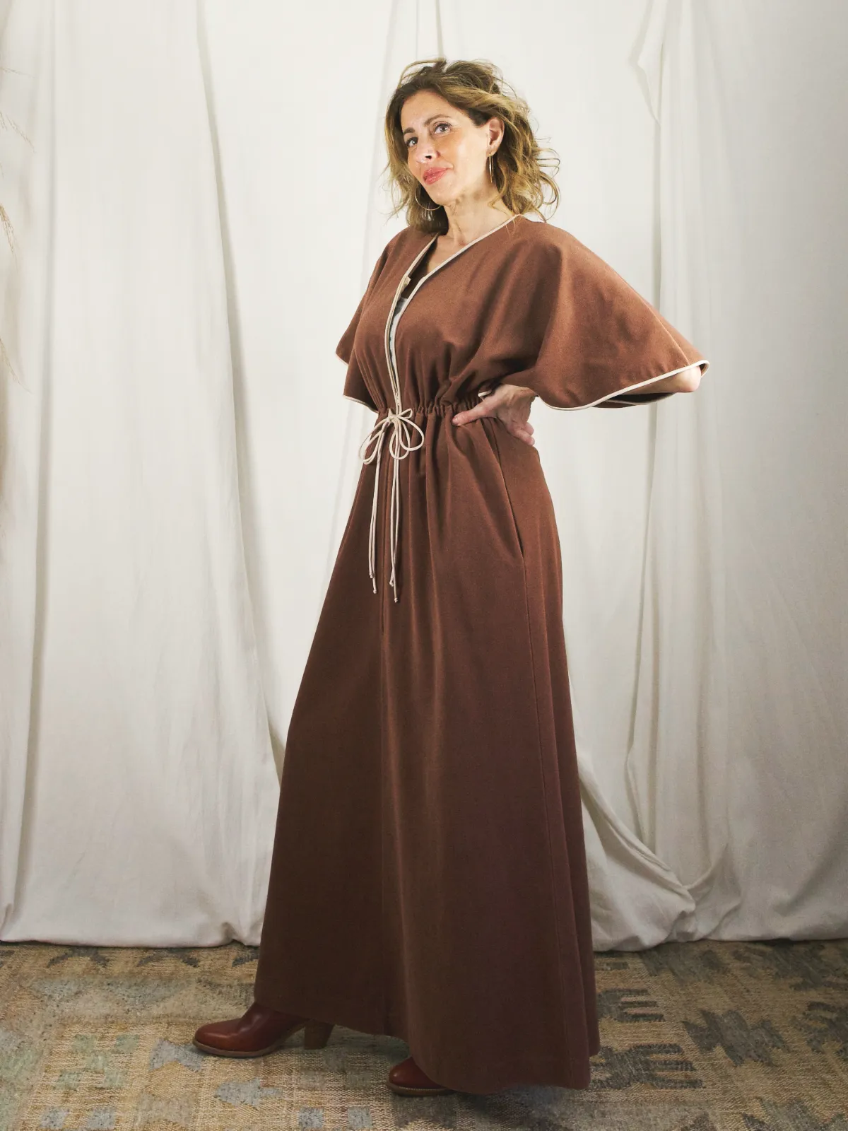 Vintage Carob Butterfly Sleeve Dress