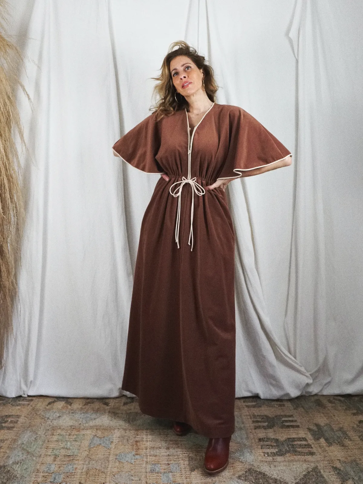 Vintage Carob Butterfly Sleeve Dress