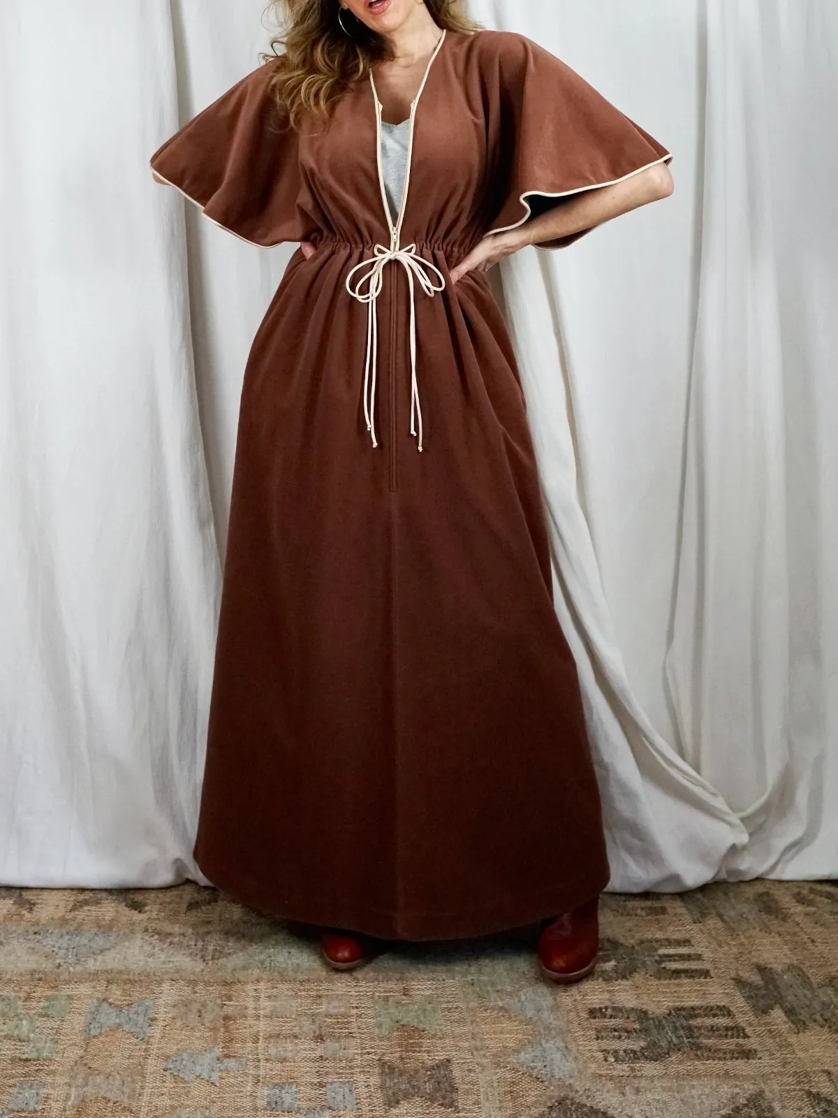 Vintage Carob Butterfly Sleeve Dress