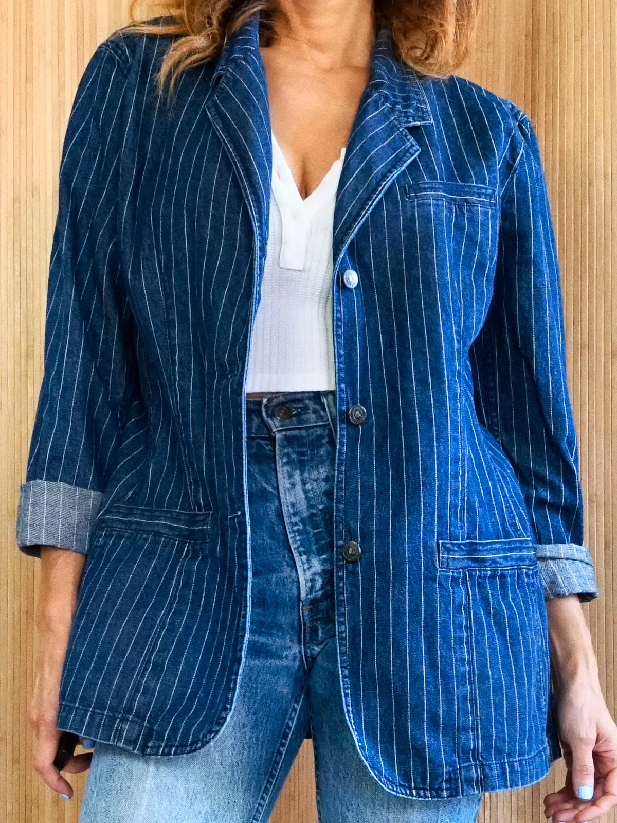 Vintage Denim Pinstripe Blazer