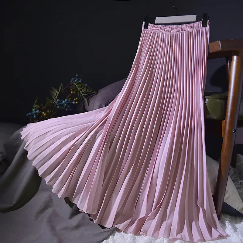 Vintage Pleated Midi Long Skirt