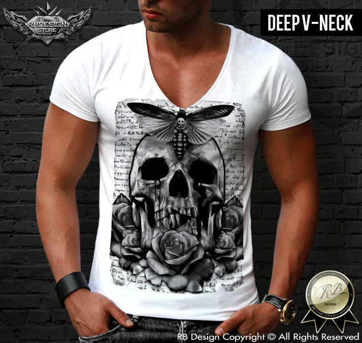 Vintage Skull Mens T-shirt Black Roses Old Paper Tank Top MD485