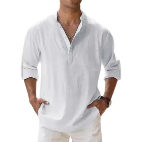 West Louis™ Designer Linen Long Sleeve Henley Beach Shirts