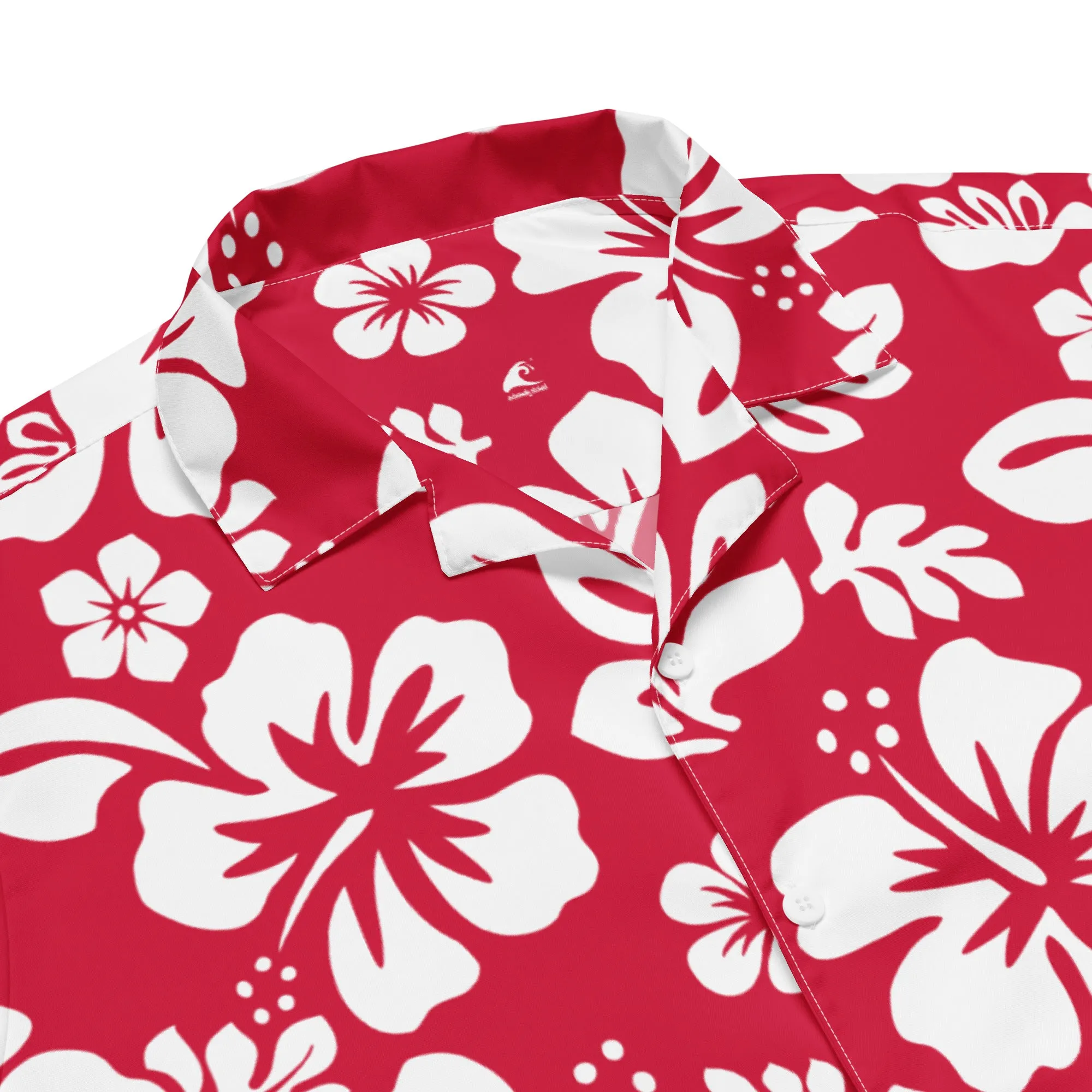 White and Red Hawaiian Print Aloha Shirt