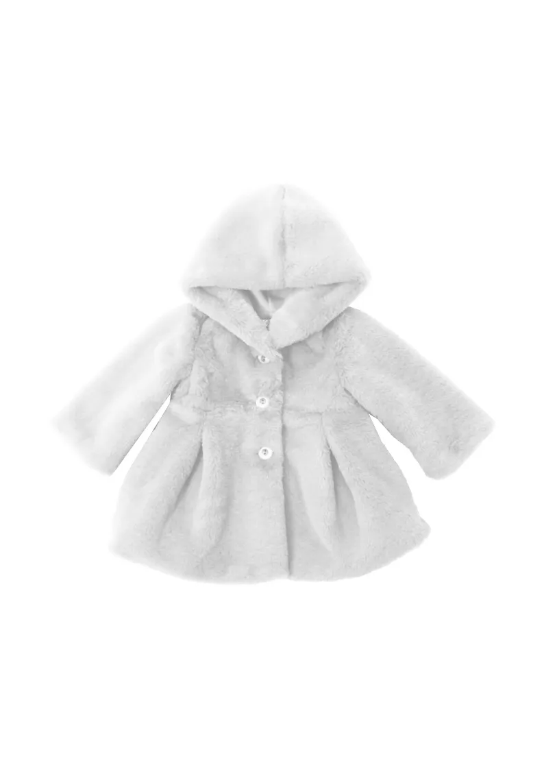 White Faux Fur Coat w Hood