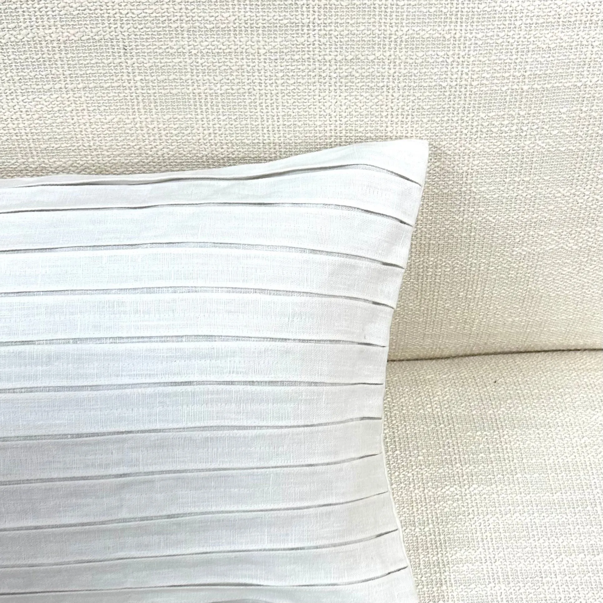 White Modern Pleated Lumbar Pillow Cover 13x30