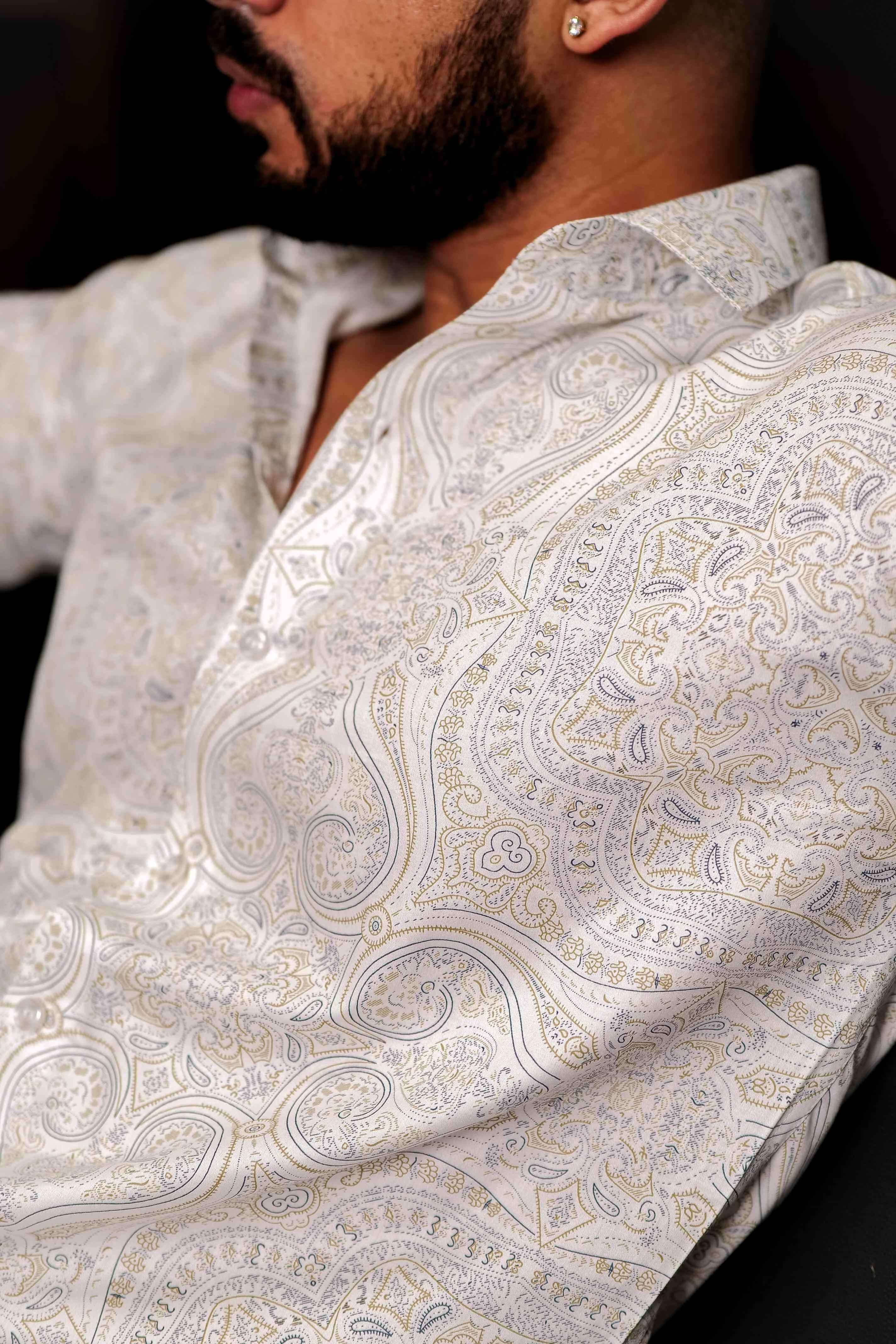 White Satin Print Premium Shirt