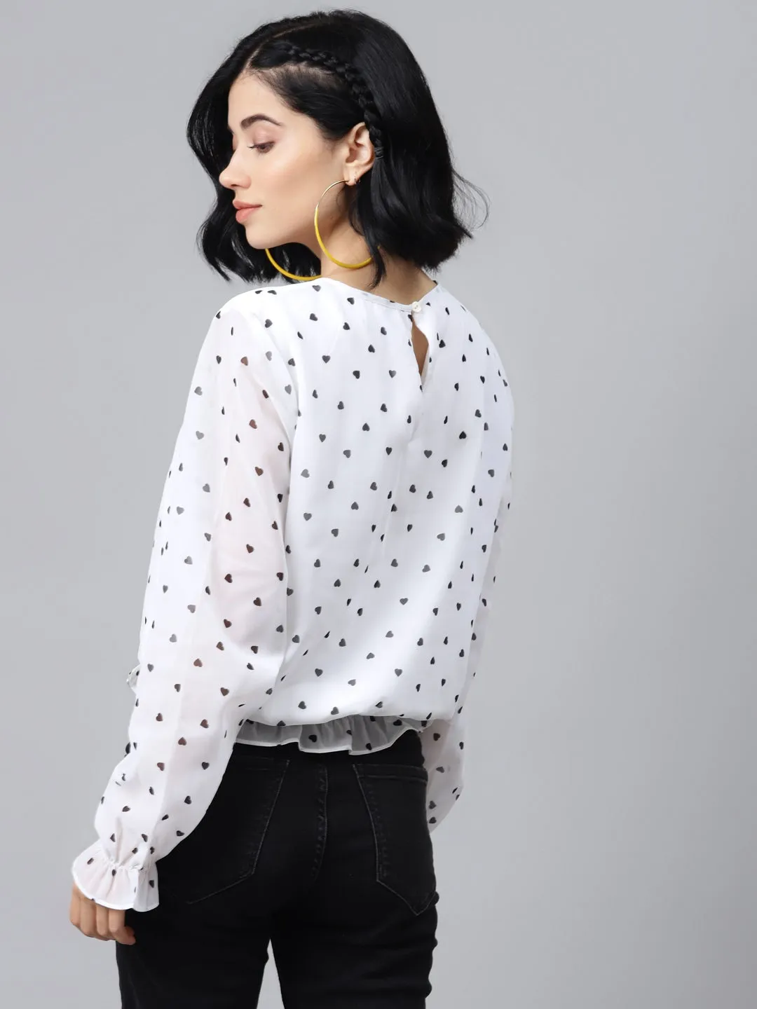 White Smocking Top With Black Hearts