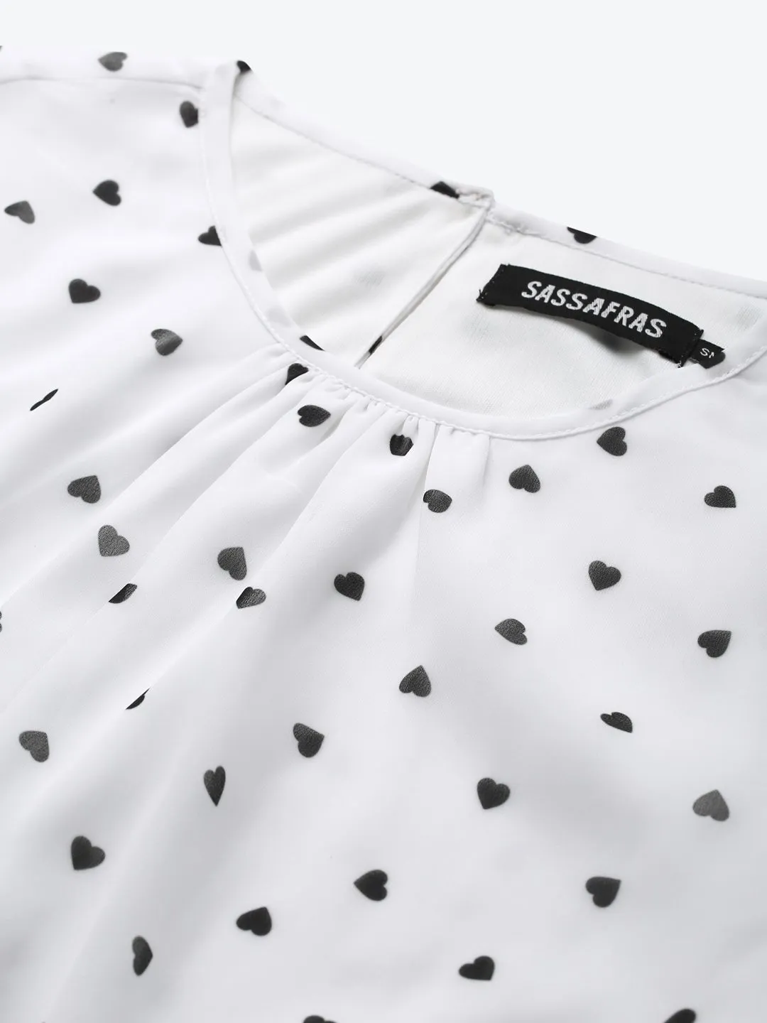 White Smocking Top With Black Hearts