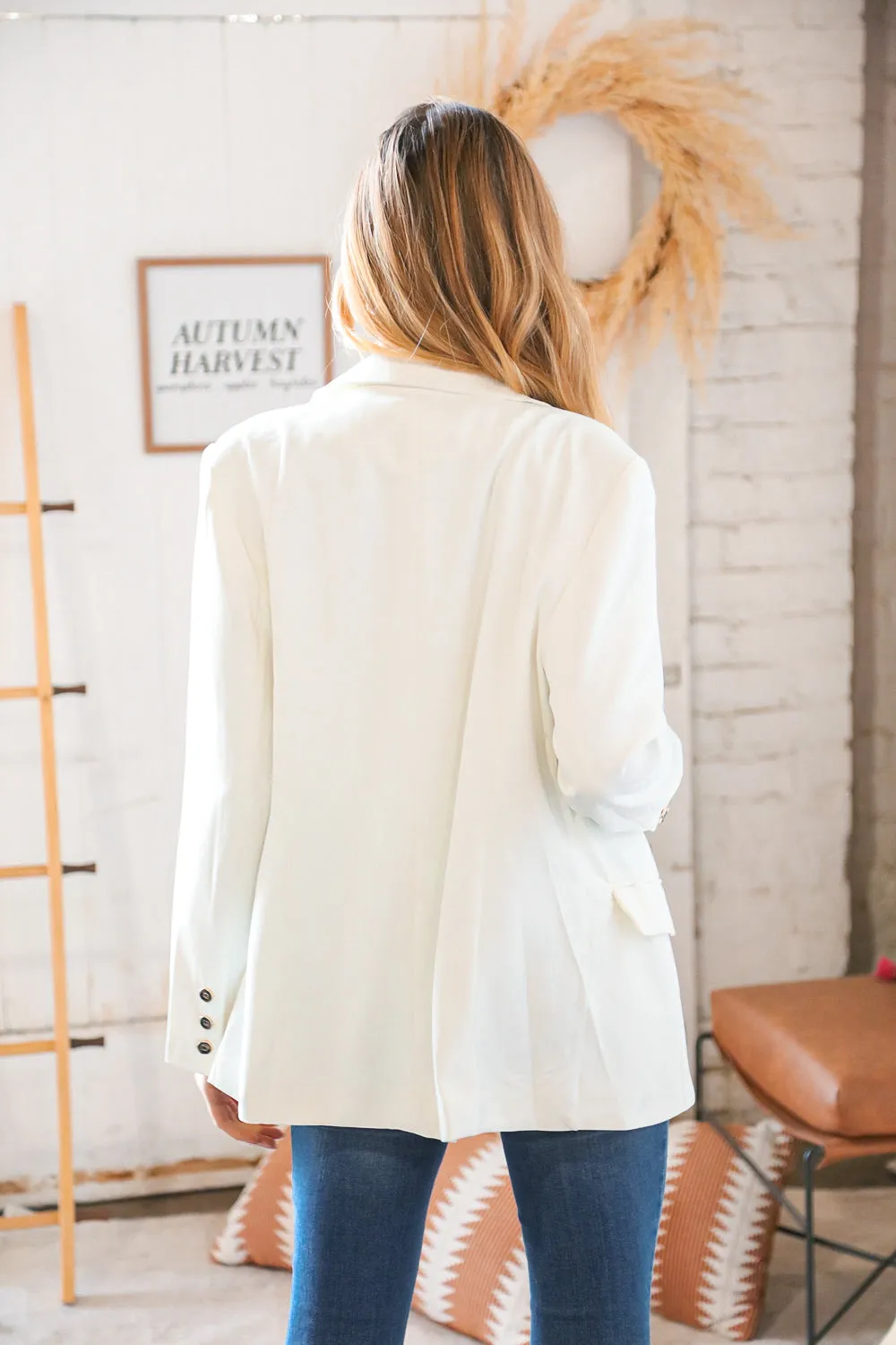 White Tassel Fringe Shoulder Button Down Blazer