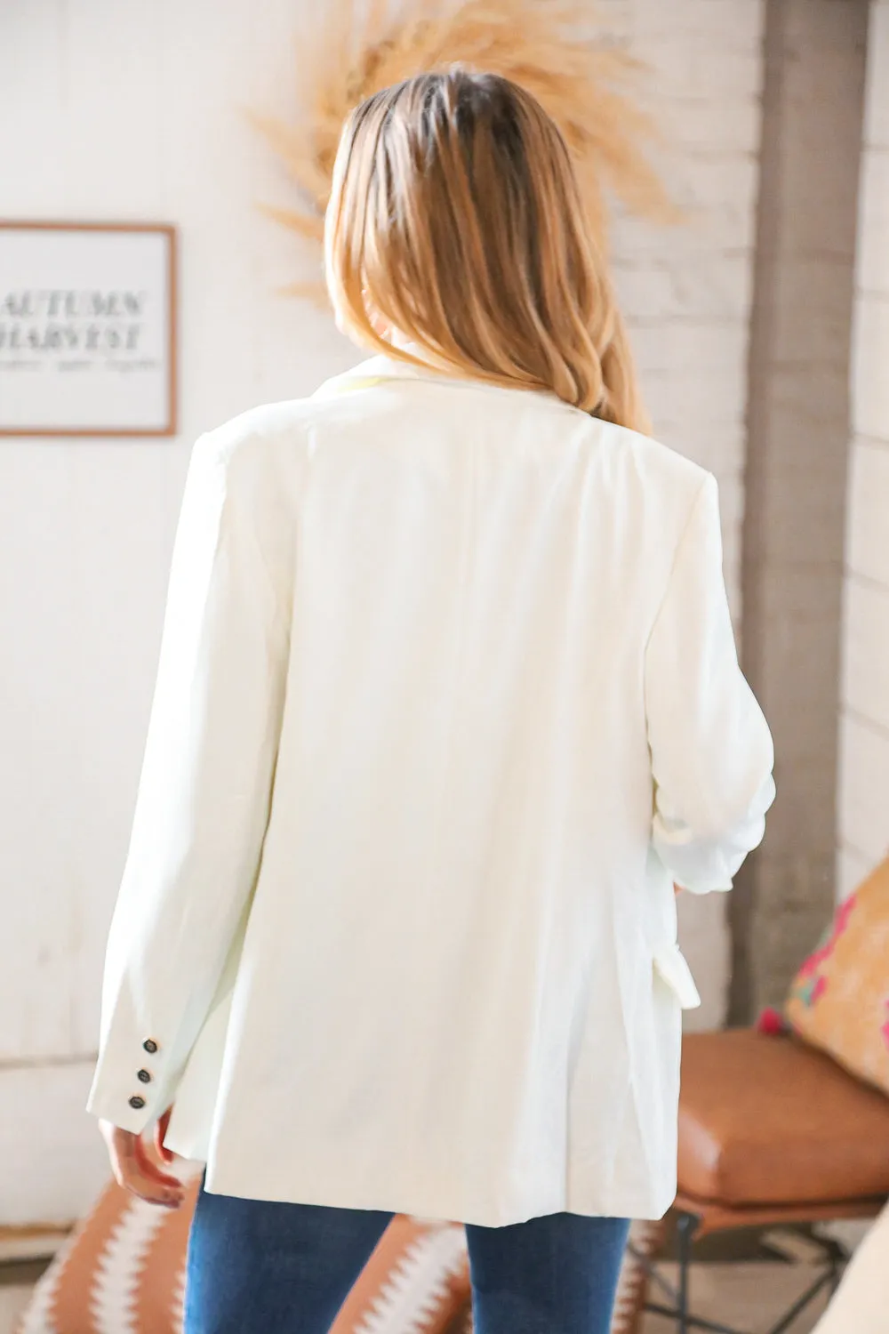 White Tassel Fringe Shoulder Button Down Blazer