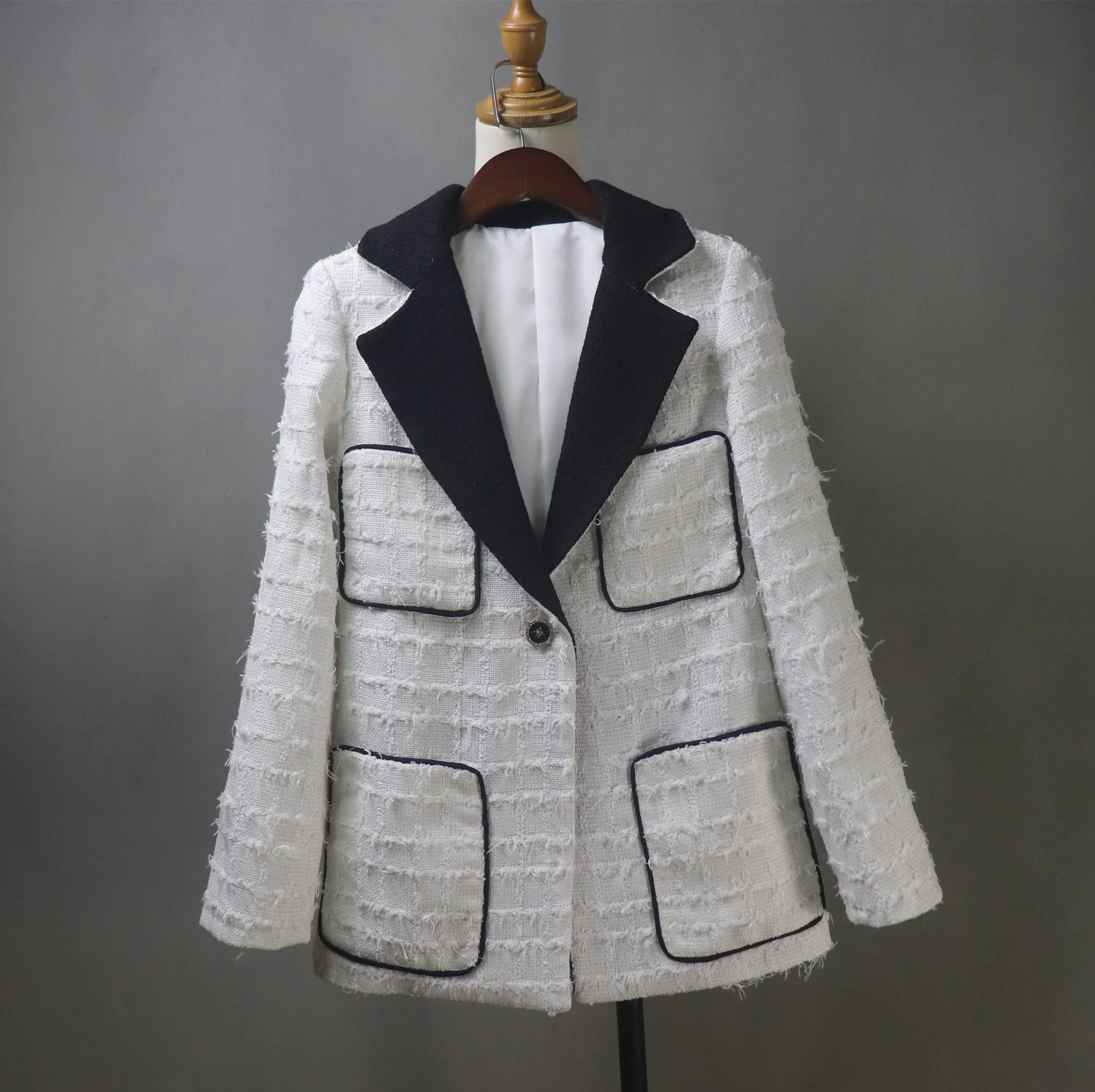 White Tweed Long Jacket Coat