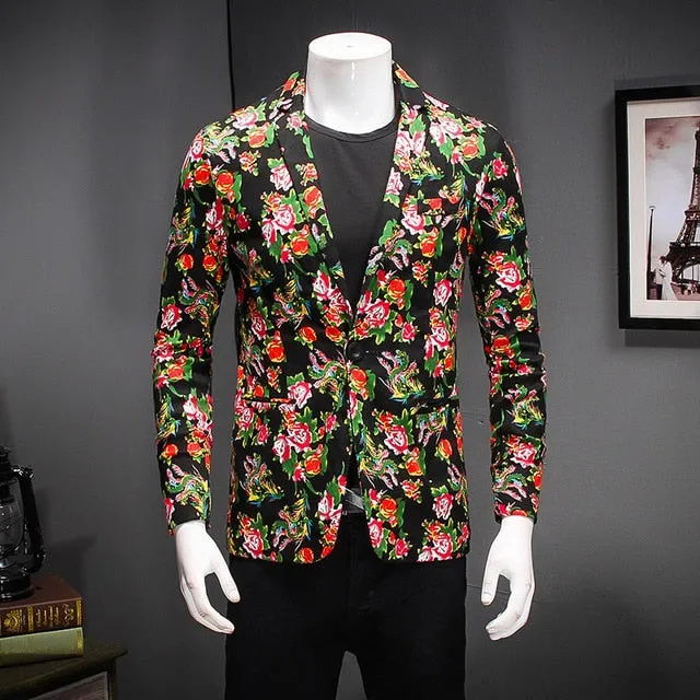 Whole Floral Pattern Casual Style Men Blazer