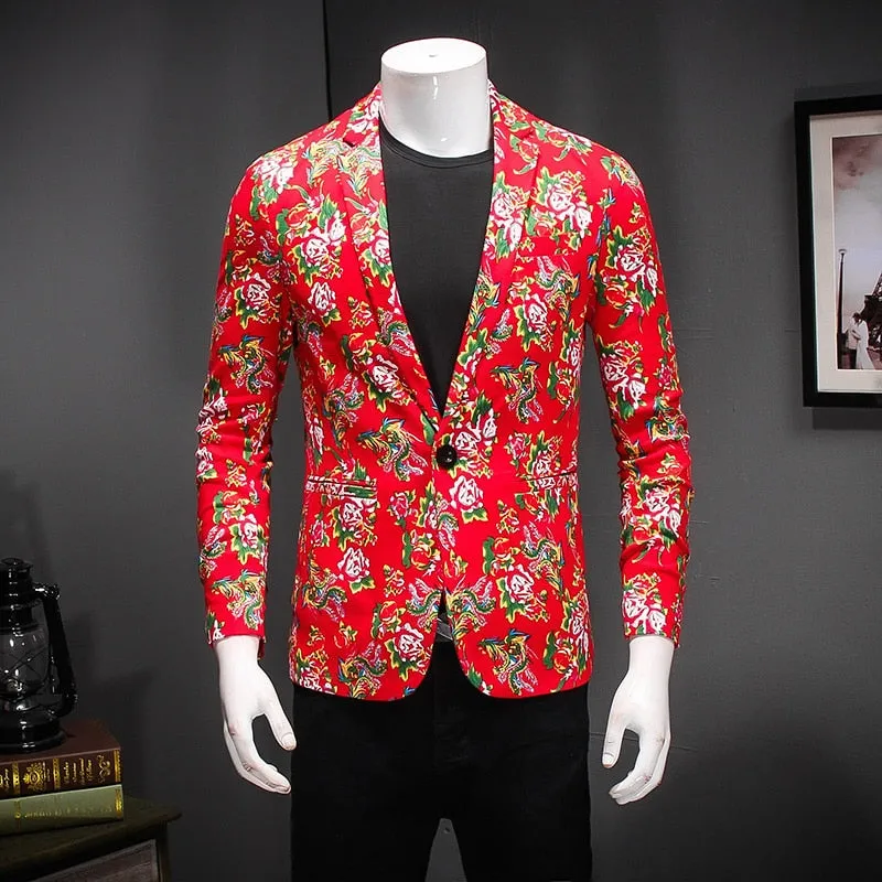 Whole Floral Pattern Casual Style Men Blazer