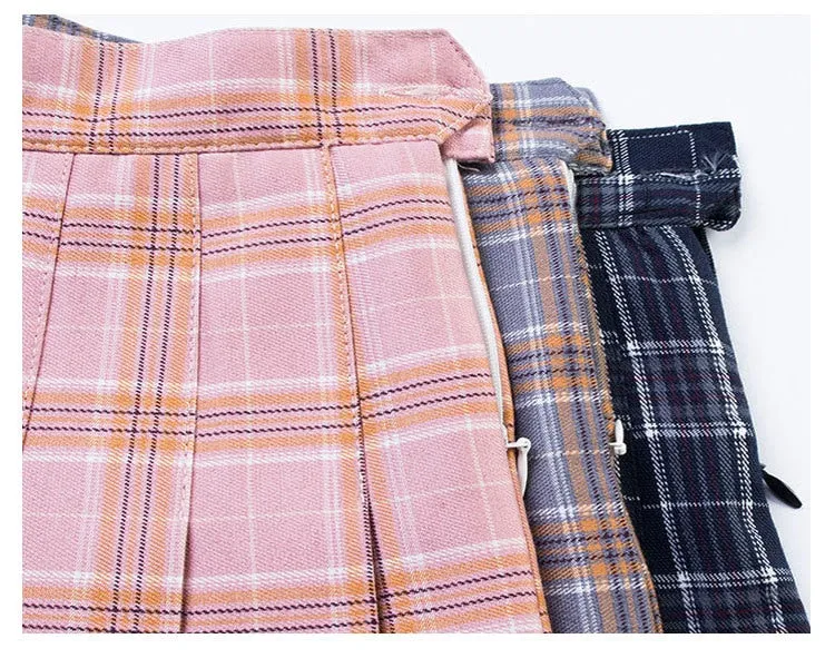 Wjczt Women Pleat Skirt Harajuku Preppy Style Plaid Skirts Mini Cute Japanese School Uniforms Ladies Jupe Kawaii Skirt Saia Faldas