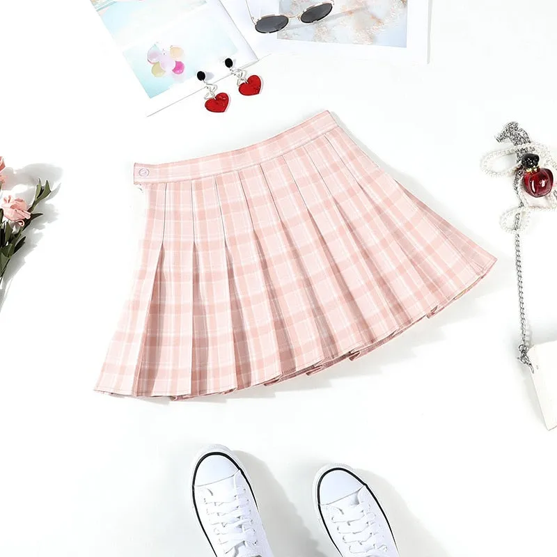 Wjczt Women Pleat Skirt Harajuku Preppy Style Plaid Skirts Mini Cute Japanese School Uniforms Ladies Jupe Kawaii Skirt Saia Faldas