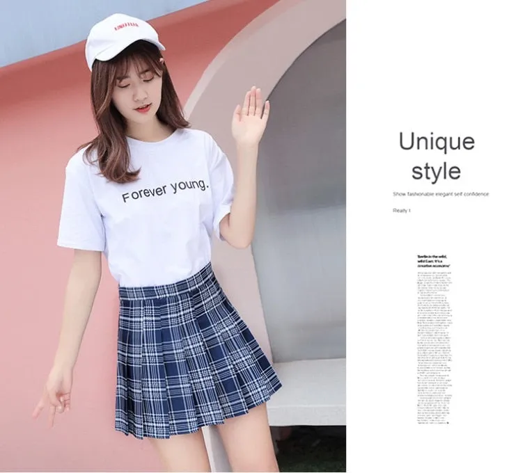 Wjczt Women Pleat Skirt Harajuku Preppy Style Plaid Skirts Mini Cute Japanese School Uniforms Ladies Jupe Kawaii Skirt Saia Faldas