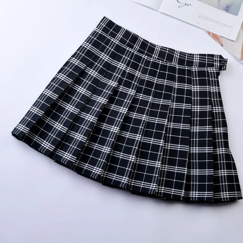 Wjczt Women Pleat Skirt Harajuku Preppy Style Plaid Skirts Mini Cute Japanese School Uniforms Ladies Jupe Kawaii Skirt Saia Faldas