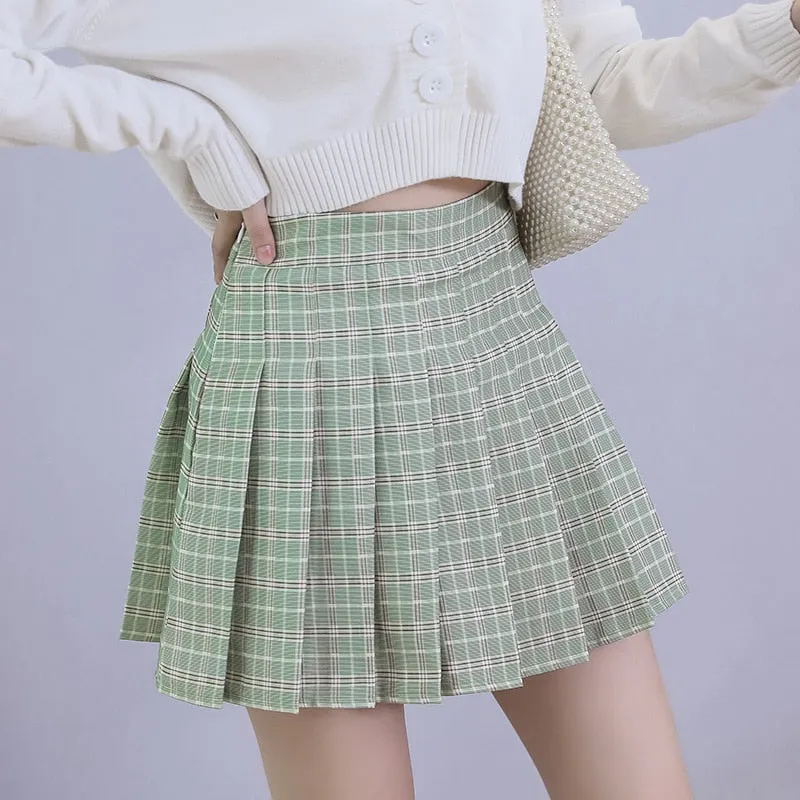 Wjczt Women Pleat Skirt Harajuku Preppy Style Plaid Skirts Mini Cute Japanese School Uniforms Ladies Jupe Kawaii Skirt Saia Faldas