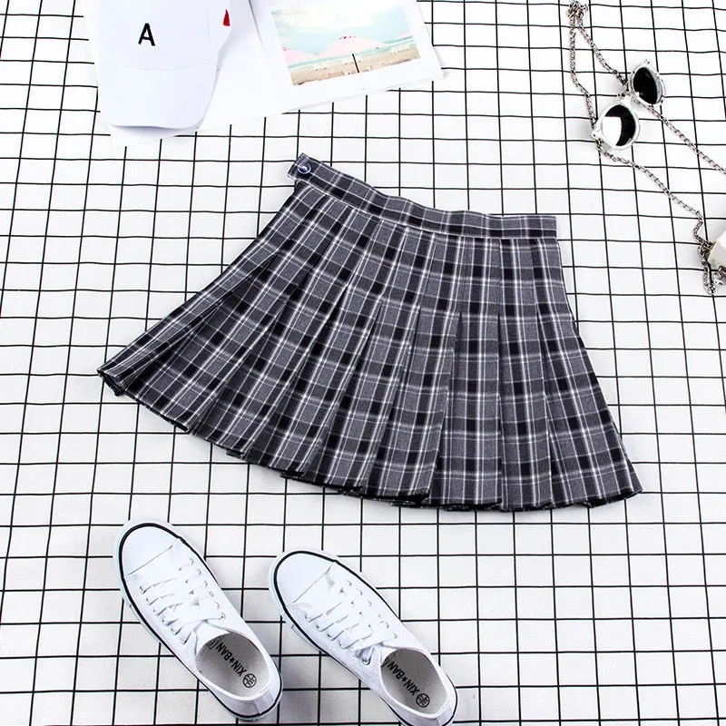 Wjczt Women Pleat Skirt Harajuku Preppy Style Plaid Skirts Mini Cute Japanese School Uniforms Ladies Jupe Kawaii Skirt Saia Faldas