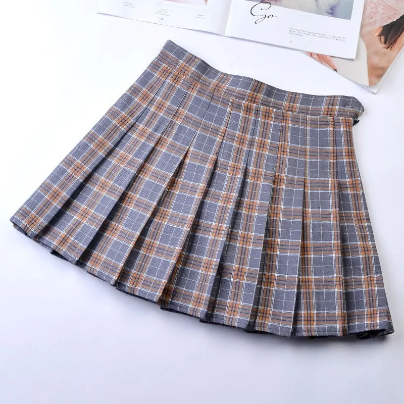 Wjczt Women Pleat Skirt Harajuku Preppy Style Plaid Skirts Mini Cute Japanese School Uniforms Ladies Jupe Kawaii Skirt Saia Faldas