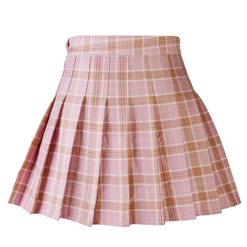 Wjczt Women Pleat Skirt Harajuku Preppy Style Plaid Skirts Mini Cute Japanese School Uniforms Ladies Jupe Kawaii Skirt Saia Faldas