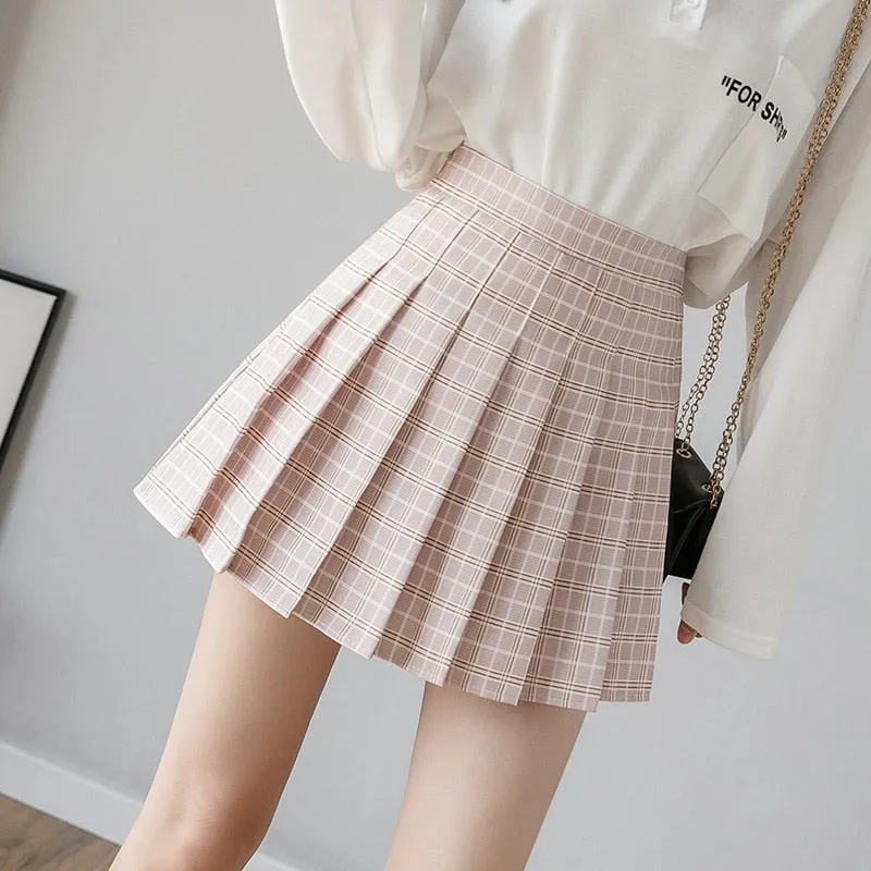 Wjczt Women Pleat Skirt Harajuku Preppy Style Plaid Skirts Mini Cute Japanese School Uniforms Ladies Jupe Kawaii Skirt Saia Faldas