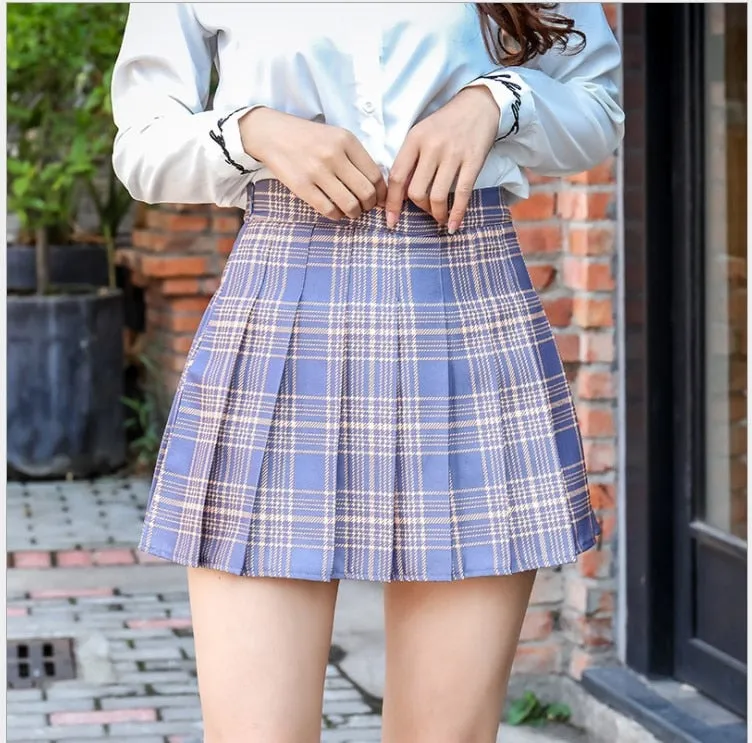 Wjczt Women Pleat Skirt Harajuku Preppy Style Plaid Skirts Mini Cute Japanese School Uniforms Ladies Jupe Kawaii Skirt Saia Faldas