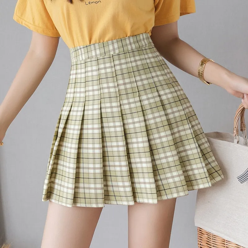 Wjczt Women Pleat Skirt Harajuku Preppy Style Plaid Skirts Mini Cute Japanese School Uniforms Ladies Jupe Kawaii Skirt Saia Faldas