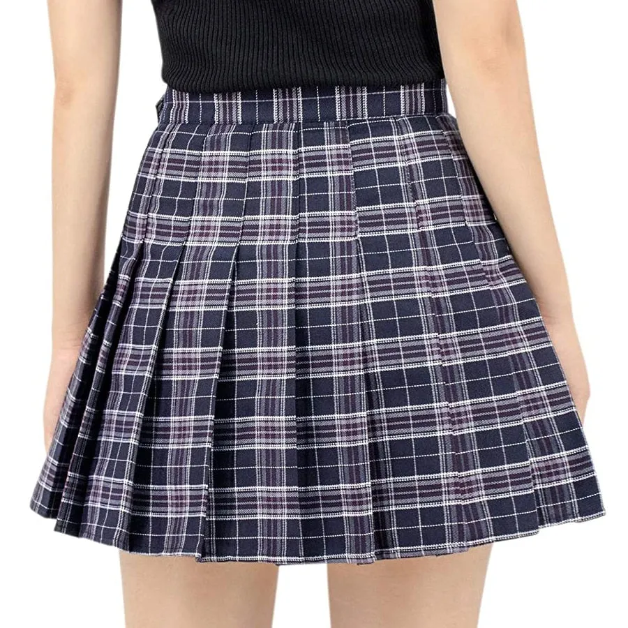 Wjczt Women Pleat Skirt Harajuku Preppy Style Plaid Skirts Mini Cute Japanese School Uniforms Ladies Jupe Kawaii Skirt Saia Faldas