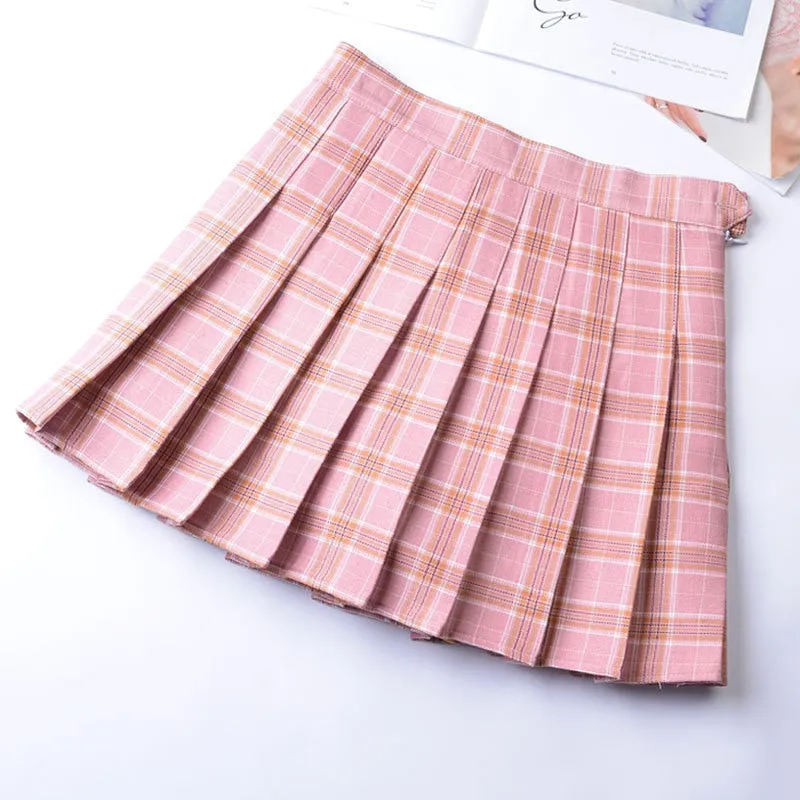 Wjczt Women Pleat Skirt Harajuku Preppy Style Plaid Skirts Mini Cute Japanese School Uniforms Ladies Jupe Kawaii Skirt Saia Faldas