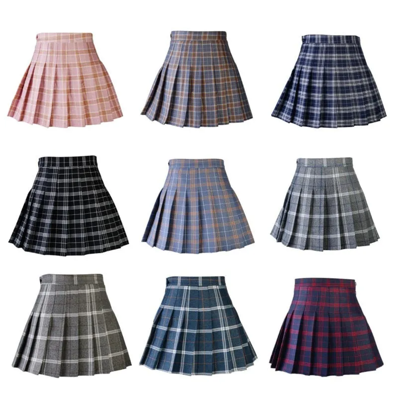 Wjczt Women Pleat Skirt Harajuku Preppy Style Plaid Skirts Mini Cute Japanese School Uniforms Ladies Jupe Kawaii Skirt Saia Faldas