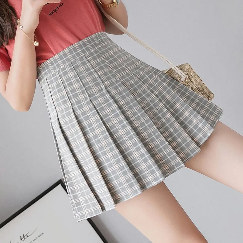 Wjczt Women Pleat Skirt Harajuku Preppy Style Plaid Skirts Mini Cute Japanese School Uniforms Ladies Jupe Kawaii Skirt Saia Faldas