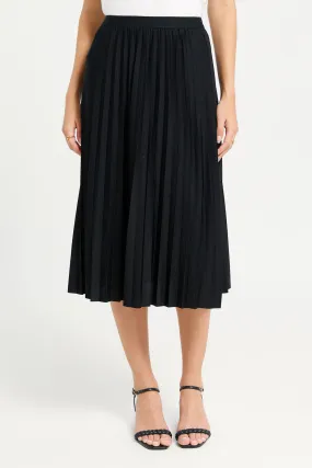 Women Black Plain Pleated Skirt