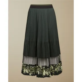 Women Boniiee-Meadow Sweep Mesh Panel Pleated Midi Skirt - Khaki