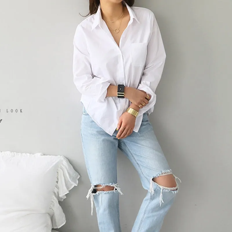 Women White Blouse | Turn-Down Collar Shirt | Women White Shirt | Office Shirt | Women Casual Shirt | Long Sleeve Shirt | Women Formal Shirt