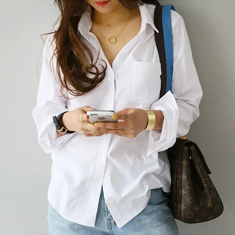 Women White Blouse | Turn-Down Collar Shirt | Women White Shirt | Office Shirt | Women Casual Shirt | Long Sleeve Shirt | Women Formal Shirt