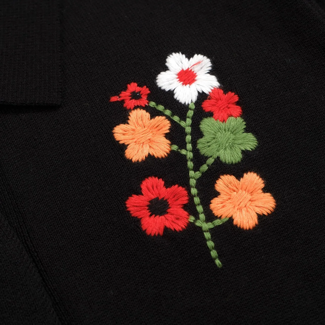 Women's black vintage embroidered floral cardigan top