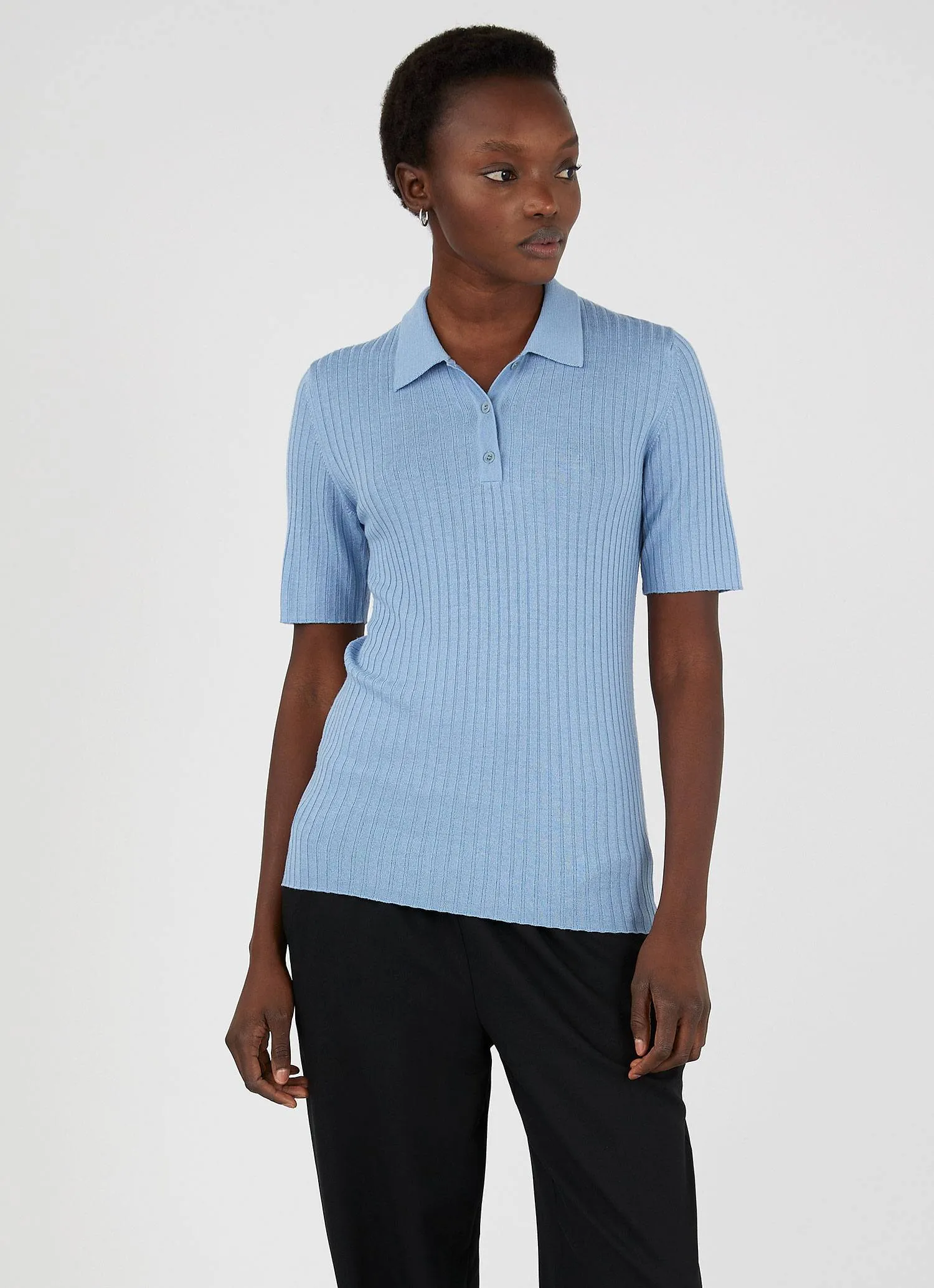 Women's Merino Silk Polo in Blue Mist