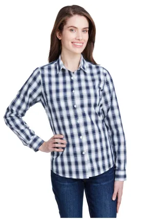 Women's Mulligan Check Long Sleeve Cotton Shirt (White / Navy)