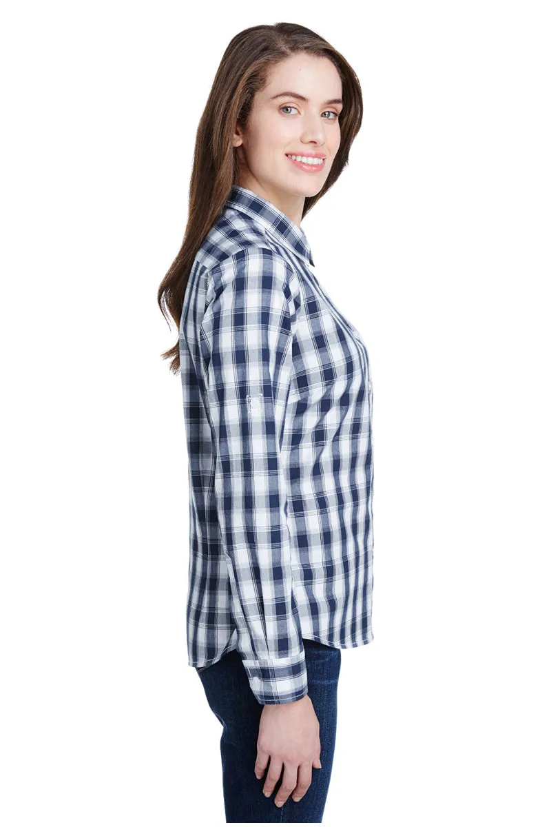 Women's Mulligan Check Long Sleeve Cotton Shirt (White / Navy)